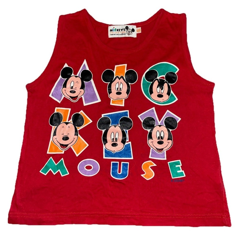 Mickey Mouse Tank Top Kids S‎ 6-7 Red Disney T Shirt Vintage